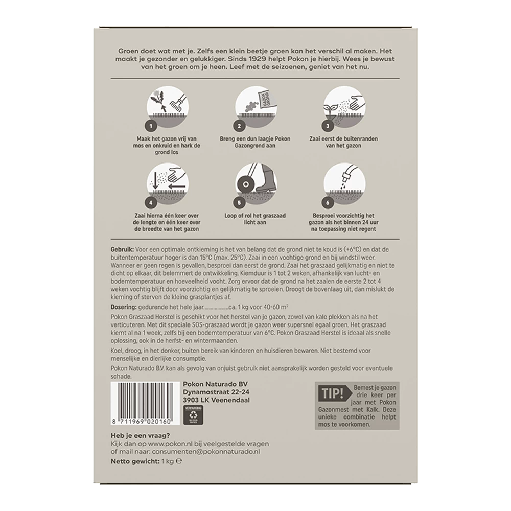 Pokon Graszaad Herstel 1kg - Graszaad 4 Pokon Graszaad Herstel 1kg - Graszaad - Afbeelding 2