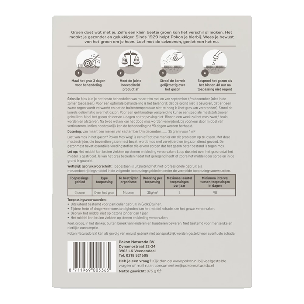 Pokon Mos Weg! 875gr Voor 25mu00b2 - Onkruid En Aanslag 4 Pokon Mos Weg! 875gr Voor 25mu00b2 - Onkruid En Aanslag - Afbeelding 2