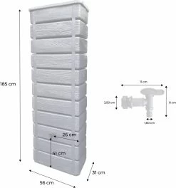 Regenton Muurtank, Grandval 300L, Antraciet Kunststof, Imitatiehout, Met Gootaansluitset Inbegrepen -Tuin & Buiten Korting Winkel 1122x1200