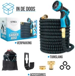 Strex Flexibele Tuinslang 15M Met Sproeikop - Uitrekbaar - Incl. Koppelingen, Ophanghaak & Opbergzak -Tuin & Buiten Korting Winkel 1176x1200