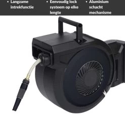 Buxibo - Wandslangenbox 20 Meter + 2 Meter - Tuinslang Met Haspel - 9 Sproei Standen - Slangenhouder 180° Draaibaar - Tuinslanghaspel Zwart+ Gratis Sproeier - Zwart -Tuin & Buiten Korting Winkel 1200x1161