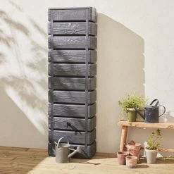 Regenton Muurtank, Grandval 300L, Antraciet Kunststof, Imitatiehout, Met Gootaansluitset Inbegrepen -Tuin & Buiten Korting Winkel 1200x1200 123