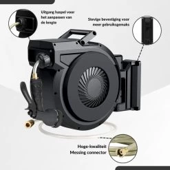 Buxibo - Wandslangenbox 20 Meter + 2 Meter - Tuinslang Met Haspel - 9 Sproei Standen - Slangenhouder 180° Draaibaar - Tuinslanghaspel Zwart+ Gratis Sproeier - Zwart -Tuin & Buiten Korting Winkel 1200x1200 79