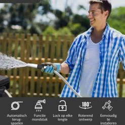Buxibo - Wandslangenbox 20 Meter + 2 Meter - Tuinslang Met Haspel - 9 Sproei Standen - Slangenhouder 180° Draaibaar - Tuinslanghaspel Zwart+ Gratis Sproeier - Zwart -Tuin & Buiten Korting Winkel 1200x1200 80