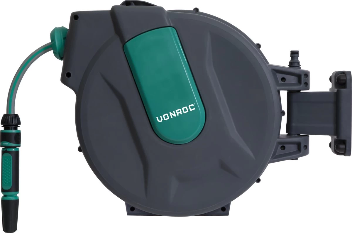 VONROC Automatische Slanghaspel – Incl. 25m Tuinslang, Aansluitslang, Spuitstuk, Koppelingen & Kraanaansluiting 4 VONROC Automatische Slanghaspel – Incl. 25m Tuinslang, Aansluitslang, Spuitstuk, Koppelingen & Kraanaansluiting - Afbeelding 2