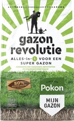Pokon Gazon Revolutie - 7,5kg - Gazonmest / Graszaad / Bodemverbeteraar - Geschikt Voor 150m² - Binnen 15 Dagen Resultaat -Tuin & Buiten Korting Winkel 743x1200