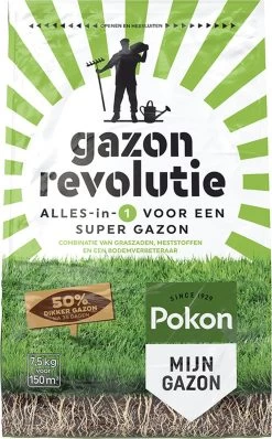 Pokon Gazon Revolutie - 7,5kg - Gazonmest / Graszaad / Bodemverbeteraar - Geschikt Voor 150m² - Binnen 15 Dagen Resultaat -Tuin & Buiten Korting Winkel 744x1200